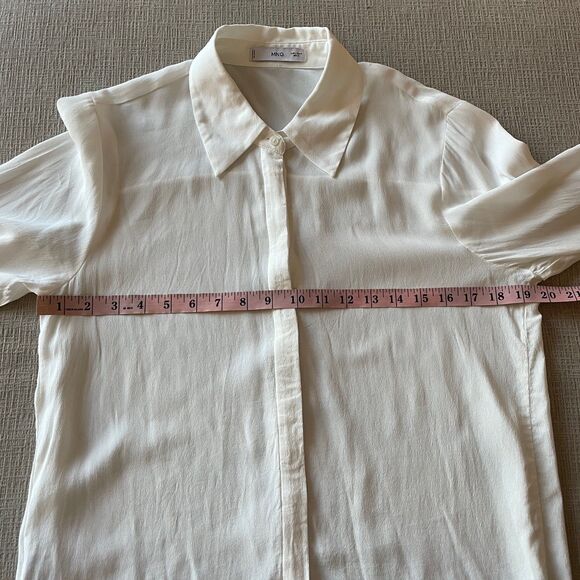Mango White Button Down Shirt with Tie Neck, size 8 - Picture 11 of 12